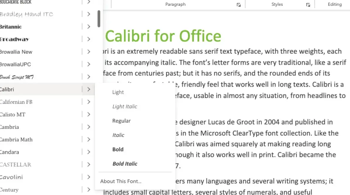 font untuk cv - calibri